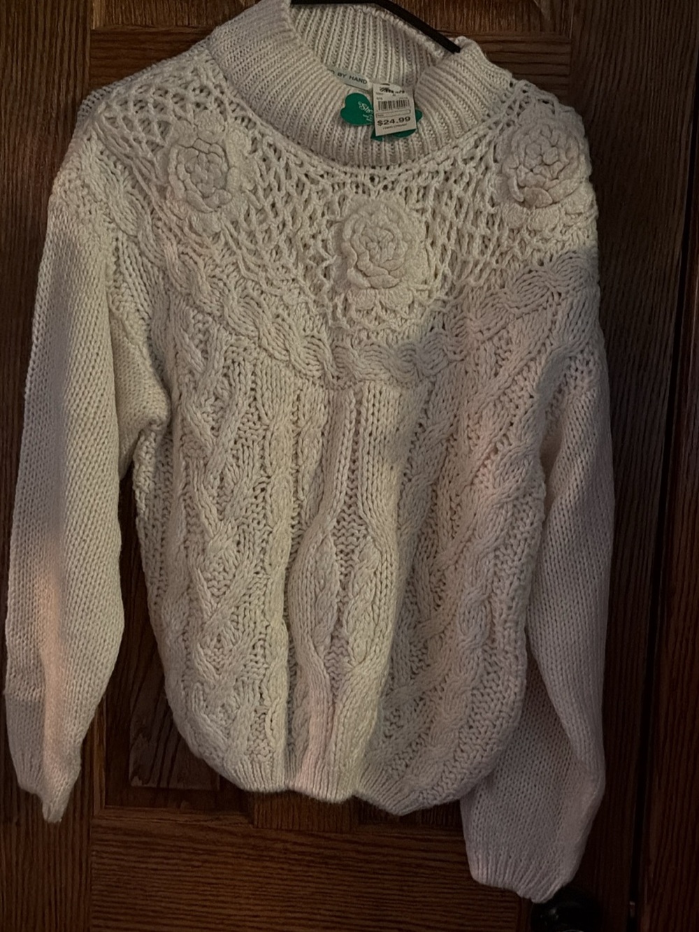 Chunky Cream Cable Knit Women's Sweater - Large